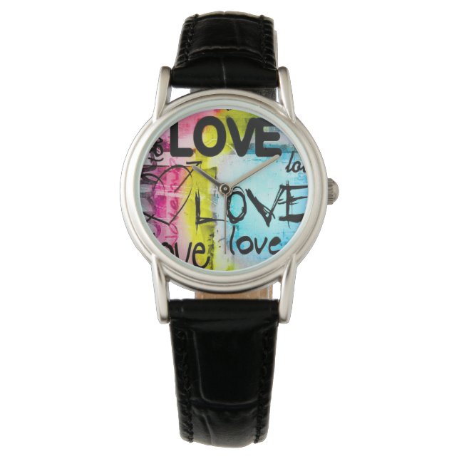 Abstract Colorful Modern Graffiti Love  Watch (Front)