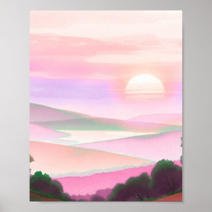 Abstract Colorful Mountain Landscape Illustration Poster
