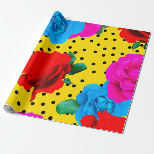 Abstract Colorful Real Roses and Metallic Leaves S Wrapping Paper