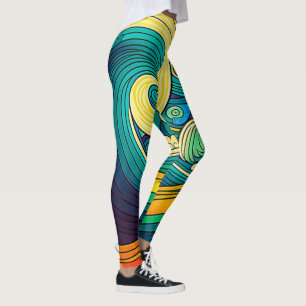 Abstract Colorful Retro 70s Hippie Waves Artwork   Leggings