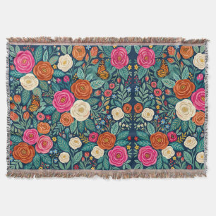 Abstract Colorful Roses Butterflies Blankets