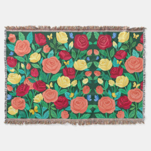 Abstract Colorful Roses Butterflies Blankets