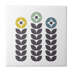 Abstract colorful Scandinavian flowers Tile