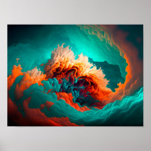 Abstract colorful smoke cloud wave pattern. poster