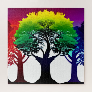 Abstract Colorful Spectrum of Autumn Tree Collage Jigsaw Puzzle