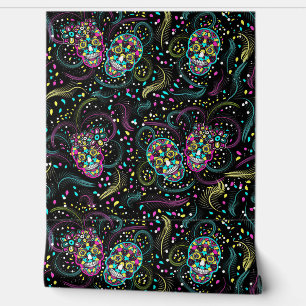 Abstract Colorful Spooky Skulls Halloween Wallpaper