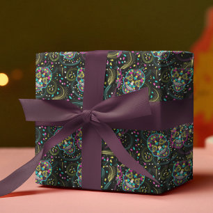 Abstract Colorful Spooky Skulls Halloween Wrapping Paper
