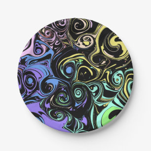 Abstract colorful swirls paper plate