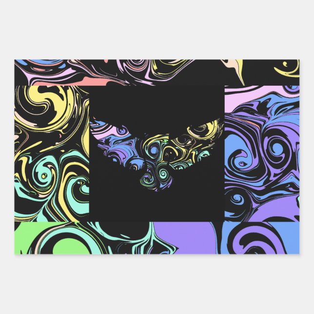 Abstract colorful swirls  wrapping paper sheet (Front 3)