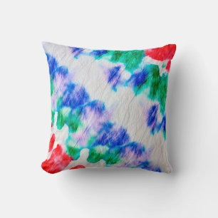 Abstract colorful tie dye pattern on a crumpled wh cushion