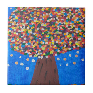 Abstract Colorful Tree Ceramic Tile