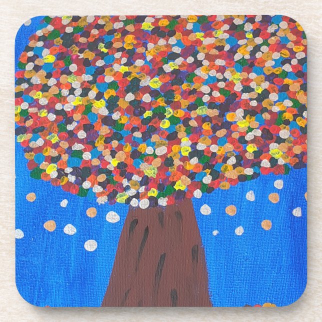 Abstract Colorful Tree Plastic Coaster (Front)