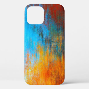 Abstract colorful turquoise blue, orange and red iPhone 12 pro case
