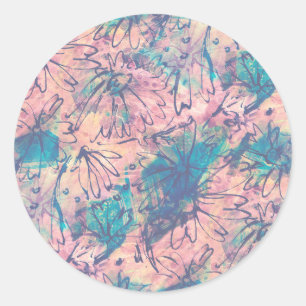 Abstract Colorful Watercolor Floral Pattern Classic Round Sticker