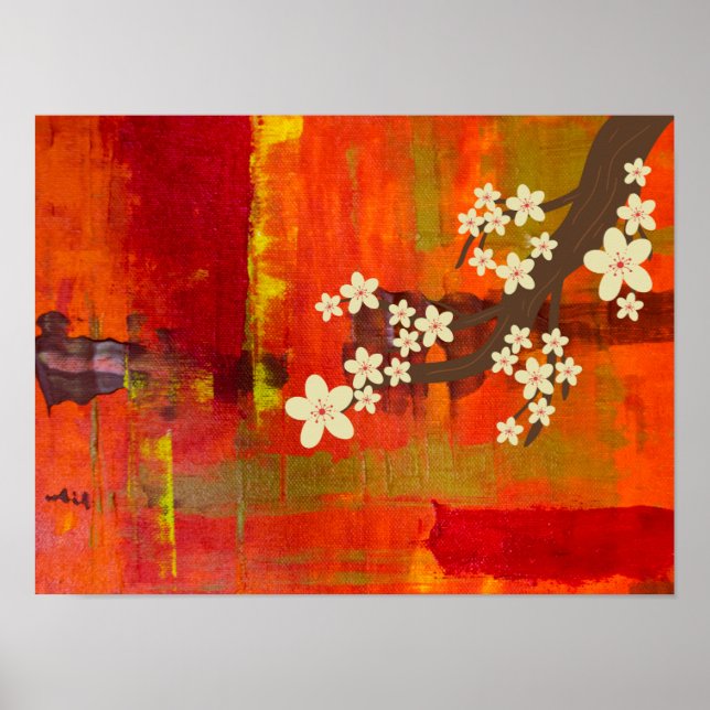 Abstract Colour background with White Flowers Poster (Front)