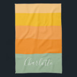 Abstract Colour Block Stripes Orange Mint Name  Tea Towel<br><div class="desc">Cute,  bright and colourful kitchen towel! This simple pattern features colour blocked shapes in a trendy palette of candy pastels including orange,  aqua,  and yellow. Personalised it with your name!</div>