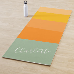 Abstract Colour Block Stripes Orange Mint Name  Yoga Mat