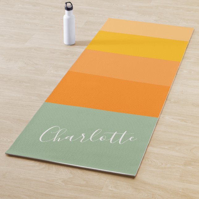 Abstract Colour Block Stripes Orange Mint Name  Yoga Mat (In Situ)