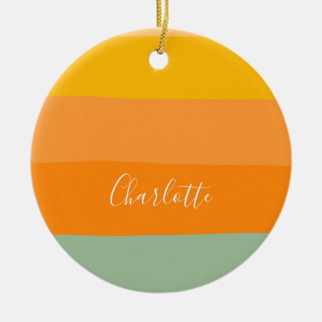 Abstract Colour Block Stripes Orange Personalised  Ceramic Tree Decoration (Front)