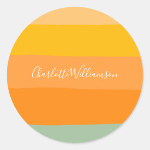 Abstract Colour Block Stripes Orange Personalised Classic Round Sticker