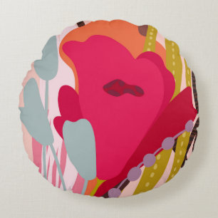 Abstract Colour Blocks Bold Accents Round Cushion