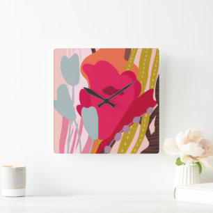 Abstract Colour Blocks Bold Accents Square Wall Clock