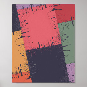 Abstract Colour Blocks with Paint Splatter Effect Poster