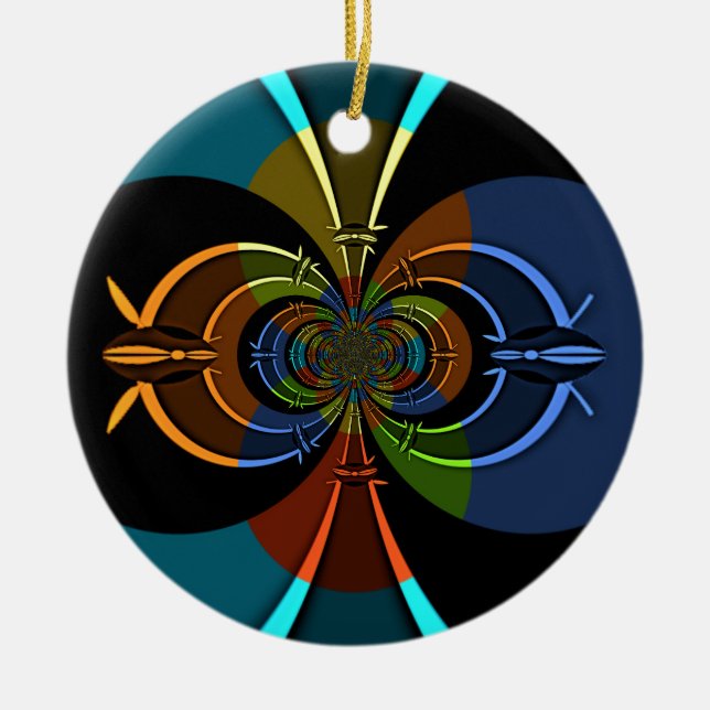 Abstract Colour Burst Art Print Ceramic Tree Decoration (Front)