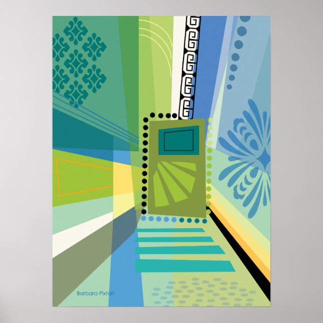 Abstract Colour Collage Blue and Green Poster (Front)