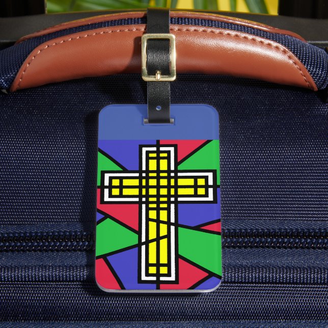 Abstract Colour Cross Design Luggage Tag (Front Insitu 2)