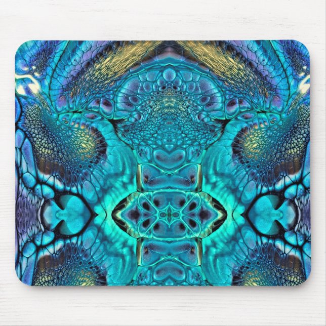Abstract Colour Explosion Aqua Blue Gold Mouse Mat (Front)
