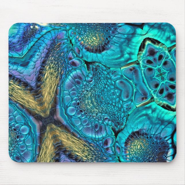 Abstract Colour Explosion Aqua Blue Gold Mouse Pad (Front)