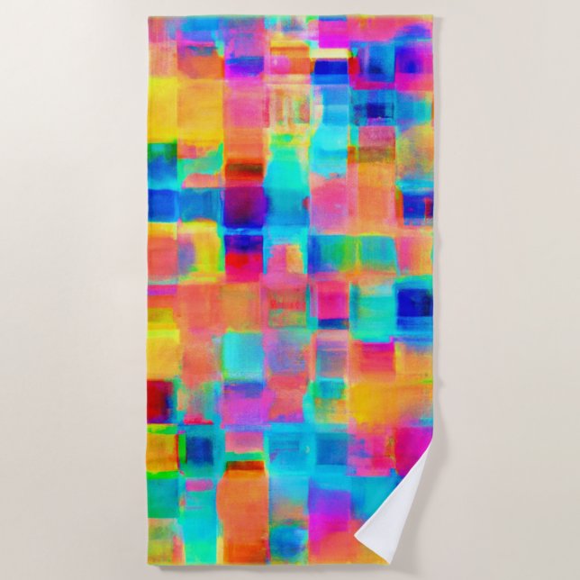 Abstract Colour Grid Beach Towel (Front)