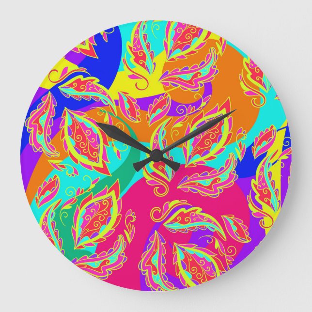 abstract,colour,pattern, indian,mandala,pink, large clock (Front)