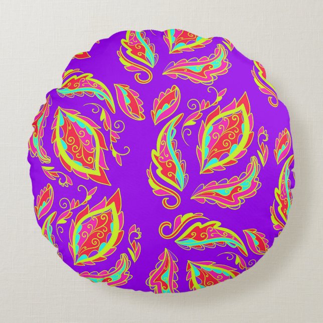 abstract,colour,pattern, indian,mandala,purple round cushion (Front)
