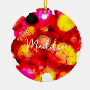 Abstract colour red and pink ceramic tree decoration