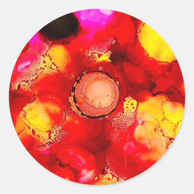 Abstract colour red and pink classic round sticker (Front)