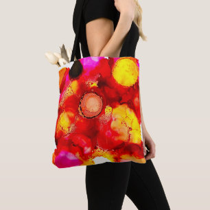 Abstract colour red and pink tote bag