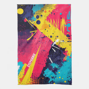 Abstract Colour Splash in Retro Comic Style (2) Tea Towel