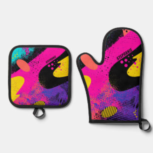 Abstract Colour Splash in Retro Comic Style (3) Oven Mitt & Pot Holder Set