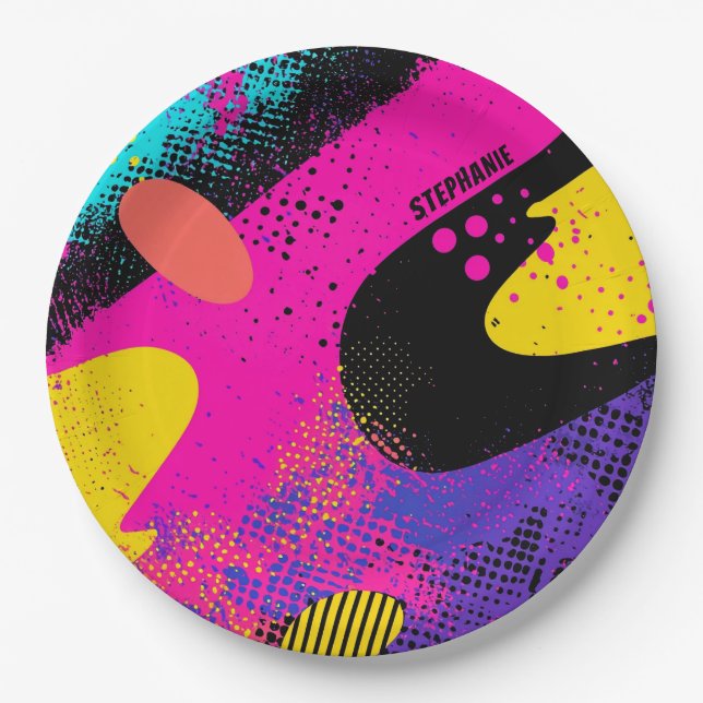 Abstract Colour Splash in Retro Comic Style (3) Paper Plate (Front)