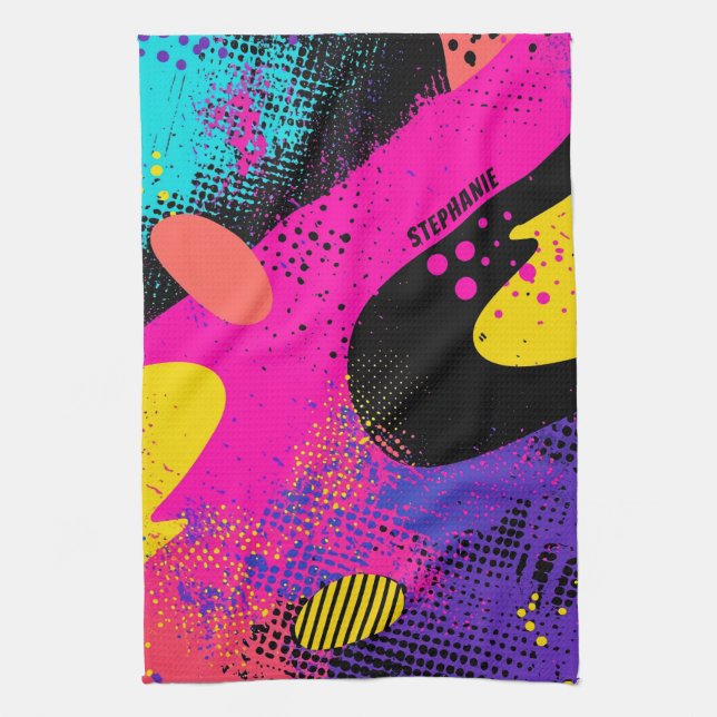 Abstract Colour Splash in Retro Comic Style (3) Tea Towel (Vertical)
