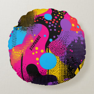 Abstract Colour Splash in Retro Comic Style (4) Round Cushion