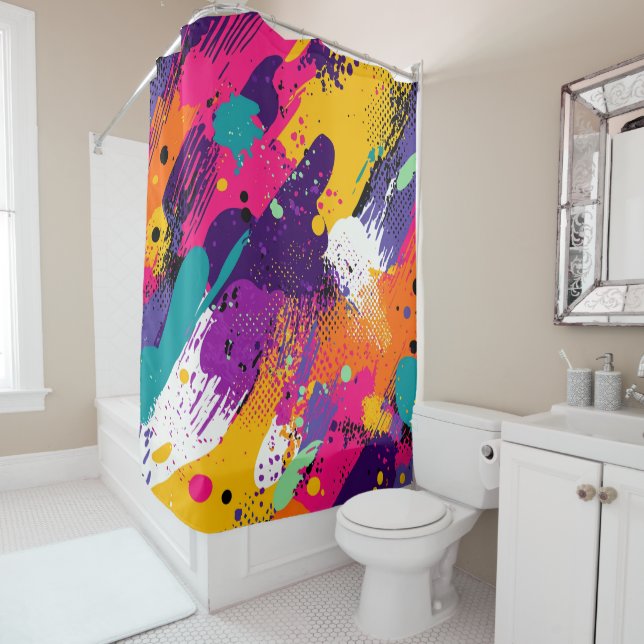 Abstract Colour Splash in Retro Comic Style (5) Shower Curtain (In Situ)