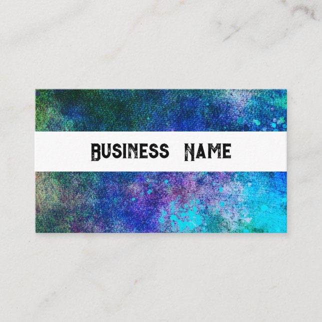 abstract colour splatter purple turquoise custom business card (Front)