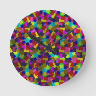 Abstract Coloured Scattered Paper Pattern, Round Clock