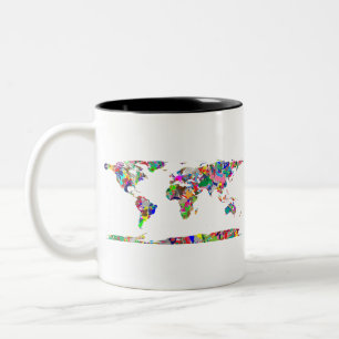 Abstract Coloured World Map 2 Two-Tone Coffee Mug