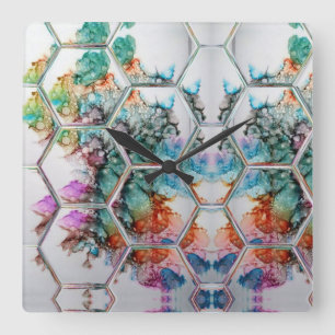 Abstract Colourful alcohol ink art  Square Wall Clock