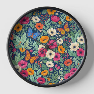 Abstract Colourful Anemones Butterflies Art Clocks