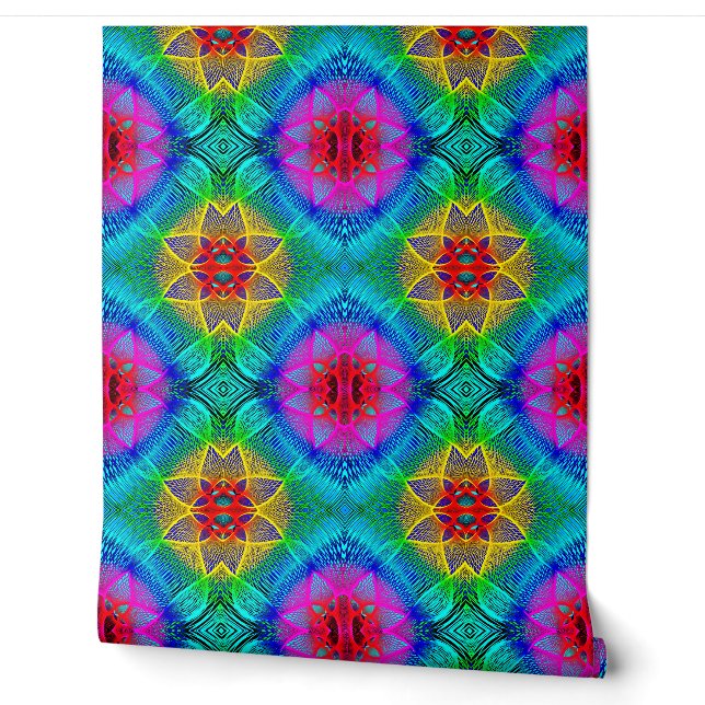 Abstract Colourful Art Flower Ornaments Pattern Wallpaper (Unrolling)